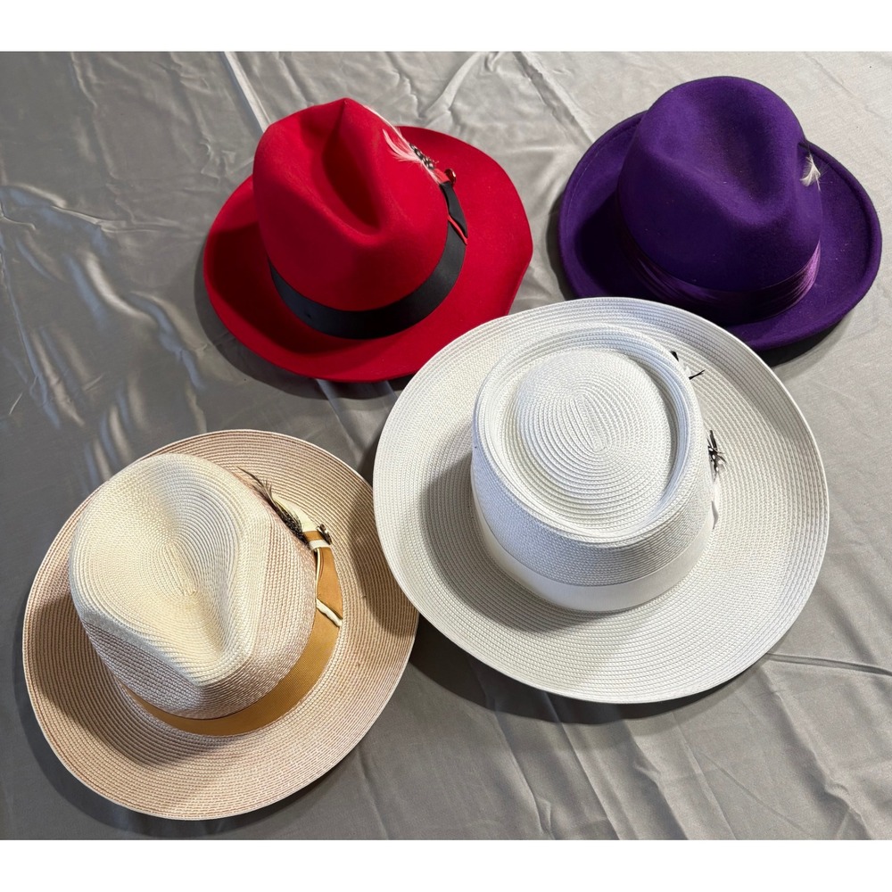 Bruno Capelo Mens Hat Lot 4 Fedora Wool Straw Red Purple White Tan Medium